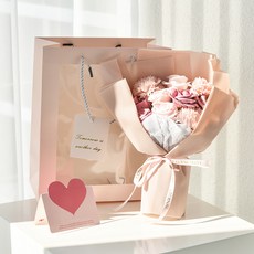 앙플랜트 조화 로맨틱 비누꽃 꽃다발 + 쇼핑백 세트, 꽃다발(핑크), 1세트 핑크(꽃다발), 1세트