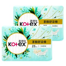 Kotex 靠得住 茶樹舒涼棉 涼感衛生棉 3分微涼, 23cm, 18片, 2包