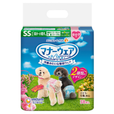 Unicharm Pet 禮貌帶 女用 SS, 超小型犬用, 腰圍20~30cm, 體重2.5~4.0kg, 38片入, SS(腰圍20~30cm 體重2.5~4kg), 38片, 1包