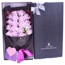 香皂花 Set, 18朵花束 仿真花 教師節禮物 附小卡禮盒, 丁香紫, 1組