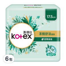 Kotex 靠得住 茶樹舒涼護墊 經期前後, 17.5cm, 18片, 6包