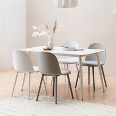 웰퍼니쳐 플레 포세린 세라믹 1400 식탁 + 의자 4p 세트 4인용 방문설치, 화이트(식탁), 의자(화이트, 그레이)