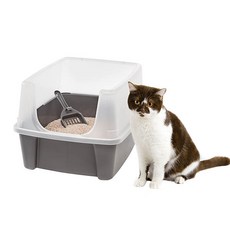 고양이 화장실-추천-아이리스 평판 오픈형 고양이 화장실 CLH-12 + 모래삽, 다크그레이