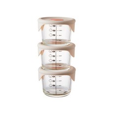 LocknLock 樂扣樂扣 GLASS 副食品圓形保鮮盒 3入組, 230ml, 適用於分裝、食用、冷凍和電鍋, 淺粉色, 3個