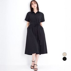 ELLE PARIS 여성용 벨티드 반팔 셔츠 원피스