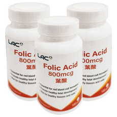 LAC 利維喜 葉酸800食品錠, 支持胎兒健康發育，促進生長，調整體質, 100錠, 8g, 100顆, 3罐