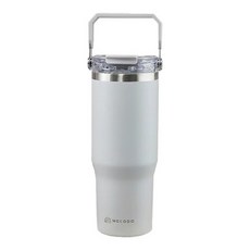 MOCODO 伴佳家 陶瓷雙飲提提杯, 大提把設計, 上蓋耐高溫耐磨, 內膽陶瓷塗層, 超大口徑方便清洗, 奶油白, 900ml, 1個