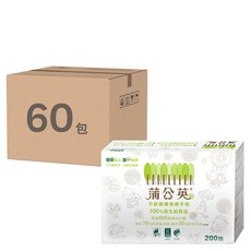 蒲公英 環保擦手紙, 20包, 200抽/包, 100%再生紙製造, 60包