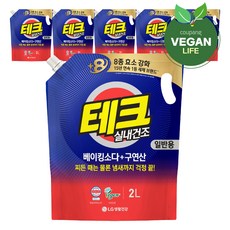 테크 베이킹소다 플러스 구연산 실내건조 액체세제 일반 리필, 2L, 6개