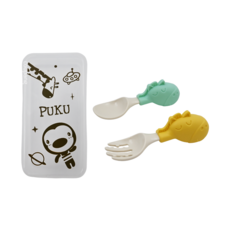 PUKU 藍色企鵝 PPSU寶寶好味湯叉組，適用於18個月以上寶寶, 斑馬, 1組, 湯匙, 叉子, 收納盒