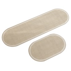 Mega 廚房日式侘寂風防油PVC皮革地墊組, 橢圓線條, 大/小(50x150公分/40x60公分), PVC+防滑膠底, 大 150 x 50cm + 小 60 x 40cm, 1組