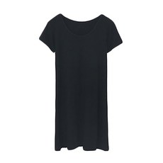 NEW FORCE 莫代爾素色簡約短袖長版居家服，柔軟親膚材質，附胸墊，經典圓領, 2XL, 黑色, 1件
