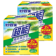 妙管家 超能植萃潔衣皂, 3入獨立包裝, 天然植物油配方, 溫和不傷手, 清新花香, 660g, 2盒