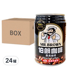 金車 MR.BROWN 伯朗咖啡 醇黑咖啡 無糖, 100%原豆萃取 濃郁風味 240ml, 24罐