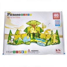 PicassoTILES 畢卡索 彩繪磁力片積木 動物森林組 46pc Set, Safari Set with 8 Animals, 1盒