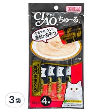 INABA CIAO 啾嚕 鮪魚風味 肉泥, 條狀包裝設計, 方便不沾手, 奢華鮪魚, 56g, 3袋