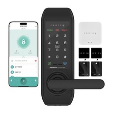 쿠잉전자 주키 손잡이있음 원격제어 IoT 무타공 스마트 도어락 게이트웨이, DL-BHT03BK, 고객직접설치