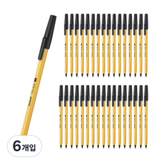 모나미 153 스틱 유성볼펜 1.0mm x 12p, 흑색, 6개입