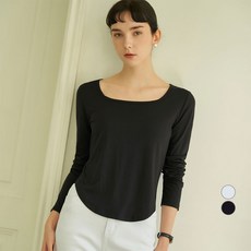 ELLEPARIS 여성용 슬림핏 딥 유넥 긴팔 티셔츠