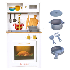 Teamson 小廚師戴米爾經典玩具廚房, 白色木製仿真廚具組, 角色扮演遊戲, 白色, 1個