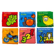 OhBabyLaugh 中英文布書 Set 6本 - 動物數字款, 10x10cm 小尺寸, 動物數字, LakaRose