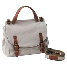 帆布配頭層牛皮女士肩背包郵差包斜肩包女包, 手提/單肩/斜挎, 白色/卡其/深灰/軍綠, 1個