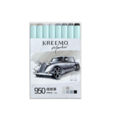 SIMBALION 雄獅 KREEMO 可瑞莫 950酒精性雙頭速繪筆 8色組, 灰階色系, 1盒