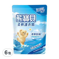 熊寶貝 柔軟護衣精補充包 沁藍海洋, 7合1護衣功效, 含透氣因子, 1.84L, 6袋