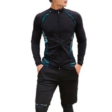 一家人的泳衣3件組, 成人男兩件組(外套、泳褲), 三件組(+防曬長褲), 3XL, 黑色