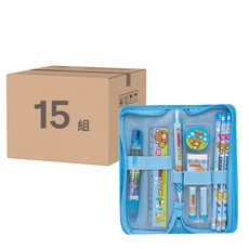 misoro 拉鍊筆袋文具組, 藍色/粉色, HB鉛筆 9入+自動鉛筆 3入+削鉛筆器 3入, 15組