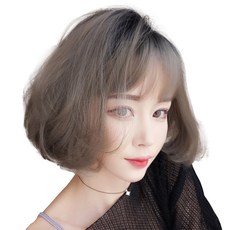 하이유니 보브컷 C컬 펌 단발 통가발 26cm + 가발망 + 거치대 세트, 애쉬브라운, 1세트 - 가발어깨