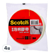 3M Scotch 雙面泡棉膠帶 113, 24mmx5M, 室內戶外都適用, 4個