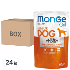 monGe 瑪恩吉 grill炙燒肉塊無穀 主食犬餐包 高齡 低卡犬, 鴨肉, 100g, 24包