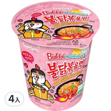 三養火辣雞肉風味鐵板炒麵奶油白醬杯麵80g*4入, 韓式風味宵夜首選