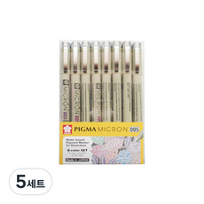 피그마 사쿠라 MICRON 005 젤잉크펜 8p세트 0.2mm, Red, Orange, Green, Blue, Purple, Brown, Sepia, Black, 5세트