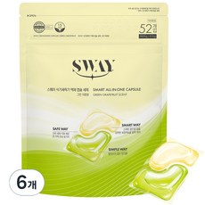 스웨이 식기세척기세제 올인원 액체캡슐 그린자몽향 52개입, 416g, 6개