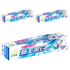 LION 獅王超涼潔白牙膏, 雙氟+鈣配方, 幫助預防蛀牙, 添加維他命E, 添加雪白素成分, 清新薄荷香, 200g, 3條