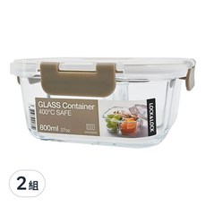 LocknLock 樂扣樂扣 分隔耐熱玻璃微波烤箱兩用保鮮盒1 + 1超值組 正方形 800ml, 1B01-LLG468SP2-01, 2組