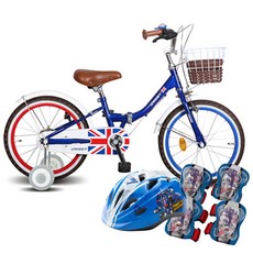 삼천리자전거 아동용 폴딩 자전거 18 UNIKIDS-F 미조립 + 또봇 헬멧 + 보호대 세트, 다크블루(자전거), 블루(헬멧, 보호대), 123cm