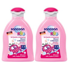 사노산 키즈 샤워 앤 샴푸 라즈베리, 2개, 200ml