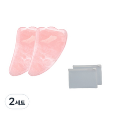 로즈쿼츠 마사지 원석괄사 2p + PVC 지퍼팩 2p, 2세트, 로즈쿼츠 괄사 2개 + 지퍼팩 2개