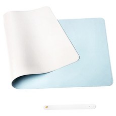 ezlife 雙面拼色防水皮革滑鼠墊餐桌墊 120 x 60cm, 銀色/天藍, 防水耐用, 1條