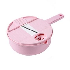 多功能刨絲器 Set 12件, 切絲/切片/切花/磨蓉, 食品級PP材質, 花片(10.5cm) + 細絲(4.2cm) + 護手器(10.5cm) + 刨刀(12 x 5.7cm) + 瀝水籃(19 x 7.5cm), 粉色, 1個