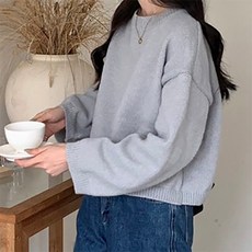 FB5002 奶茶系短版毛衣, 灰色, 肩寬57cm 胸寬54cm 全長47cm 袖長42cm