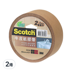 3M Scotch 牛皮紙膠帶 48mmx40Y，一般OPP膠帶的2倍黏力, 可手撕，適用封箱用，可用麥克筆書寫, 3039, 2捲