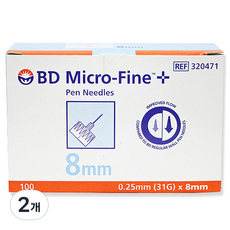 BD 마이크로파인 인슐린 펜니들 31G 8mm 100p, 2개, 100개입