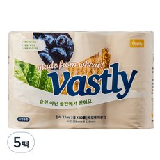 바스틀리 천연밀짚펄프 토일렛 휴지 33m, 5팩, 12롤