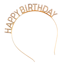水鑽生日髮箍，Happy Birthday字樣，直徑約12cm*高15cm，大人小孩皆可戴, 金色, 1個