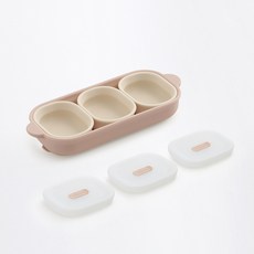 TACKAON 幼兒用123矽膠配料碗 3入+1格餐盤組, 1組, 澆頭球 3p+盤子, 象牙色(盛菜碗),米粉色(盤子)