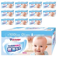 US baby 優生 超厚乾濕兩用純棉巾, 100%純棉, 0%無添加, 90抽, 90張, 12盒